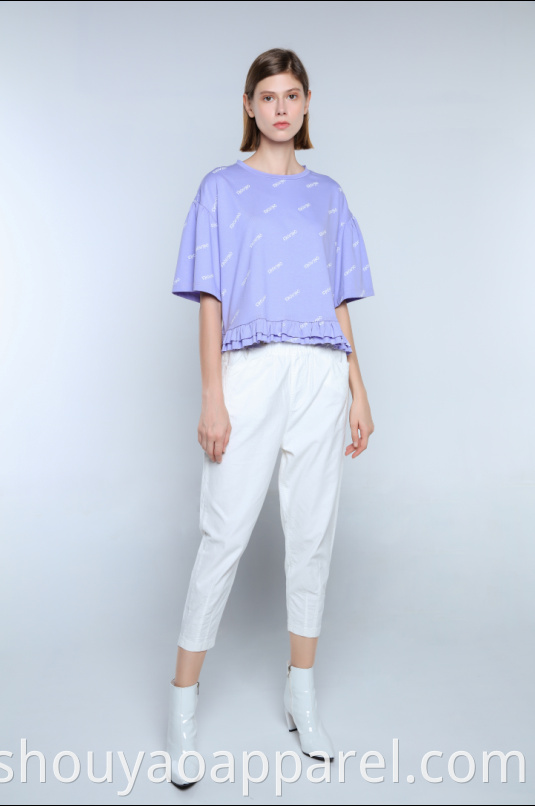 CROPPED T-SHIRT WITH RUFFLED HEM